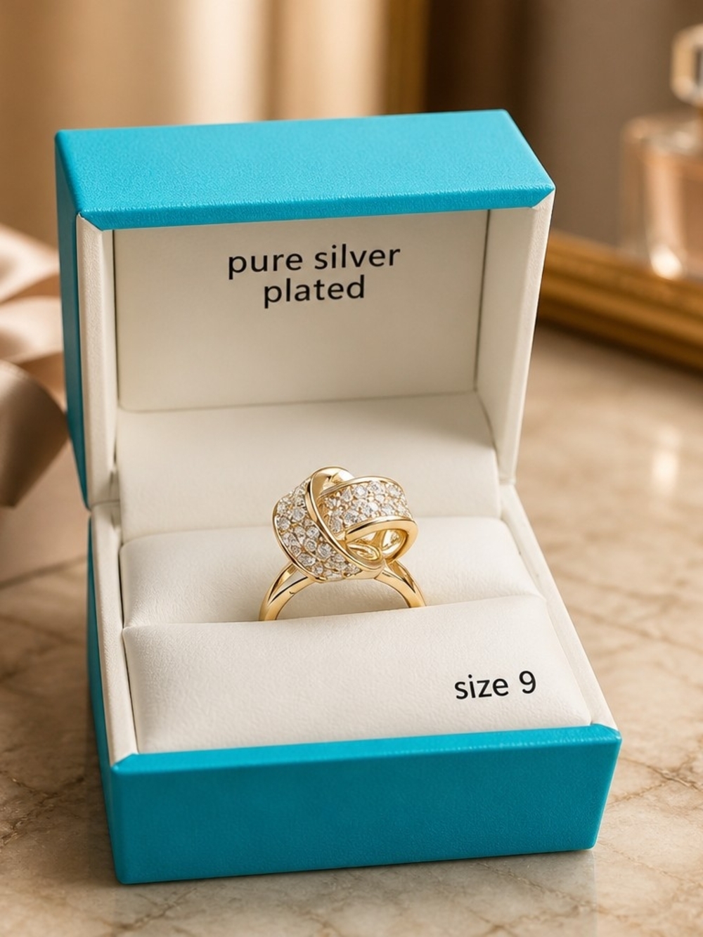 Source Unknown Silver-Tone Knot Ring with Crystal Accents